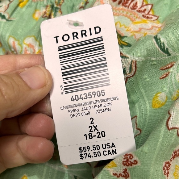 Torrid mint green yellow paisley floral smocked peasant blouse size 2x - Picture 7 of 9
